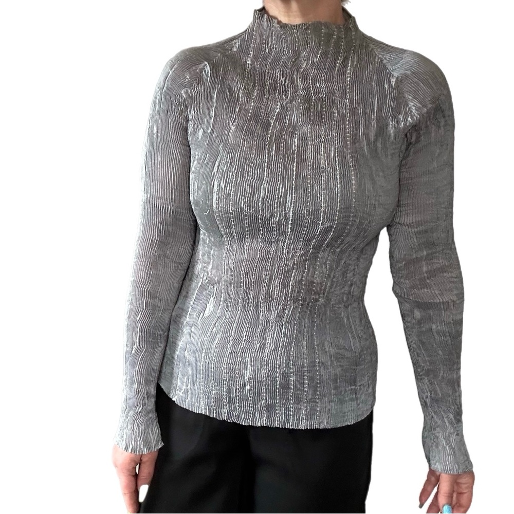 SALE Issey Miyake Vintage Embroidered Mock Neck Top